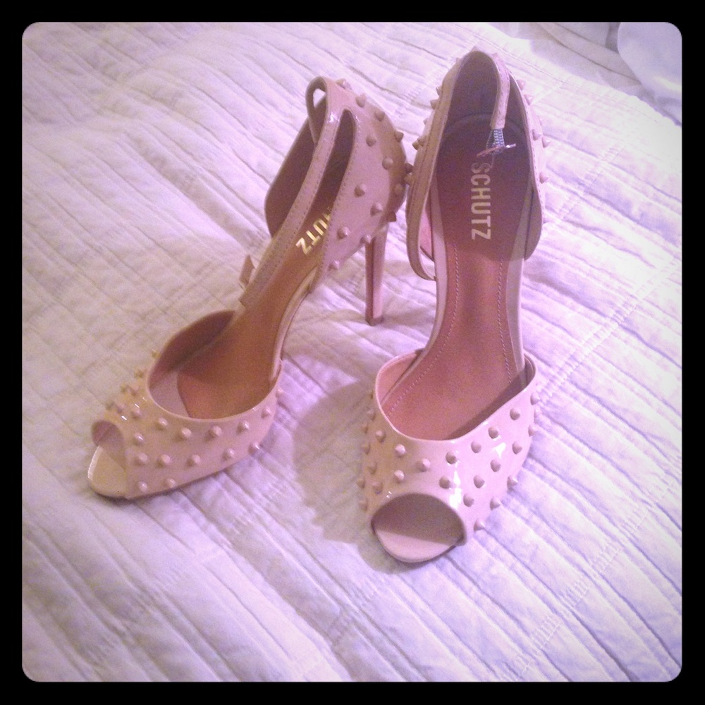 Schutz nude patent leather spike heel